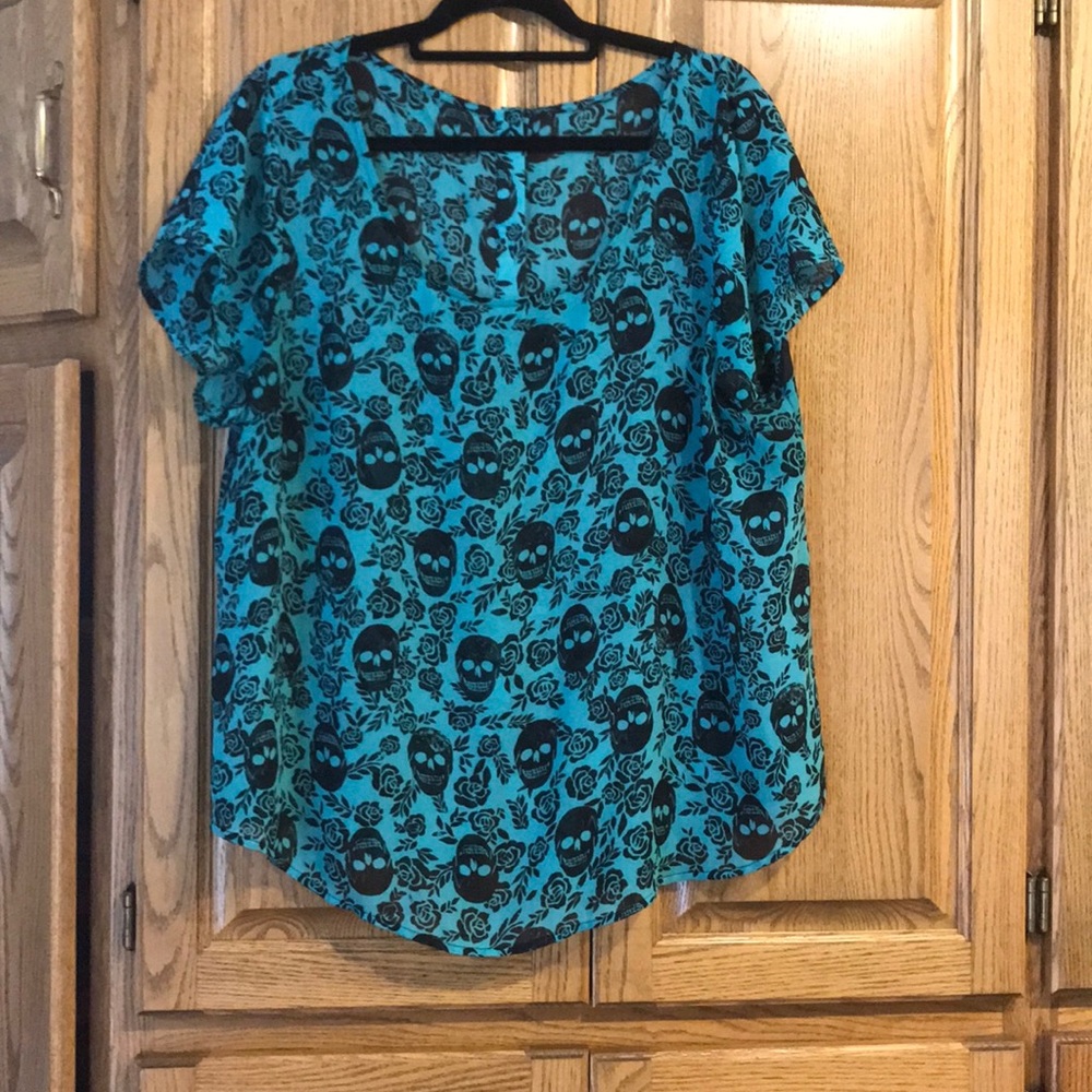 Skull and rose sheer blouse
